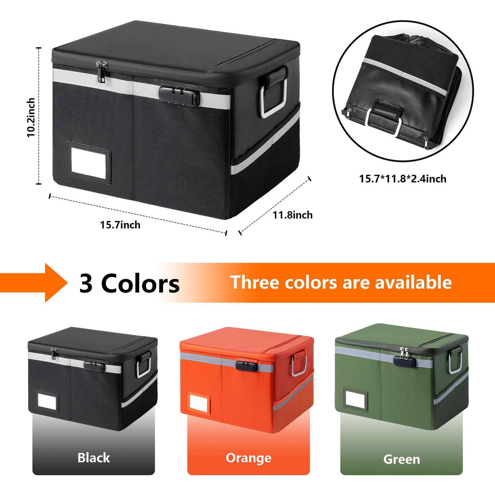 Fireproof Waterproof Document Box with Lock Collapsible Portable File Organi...