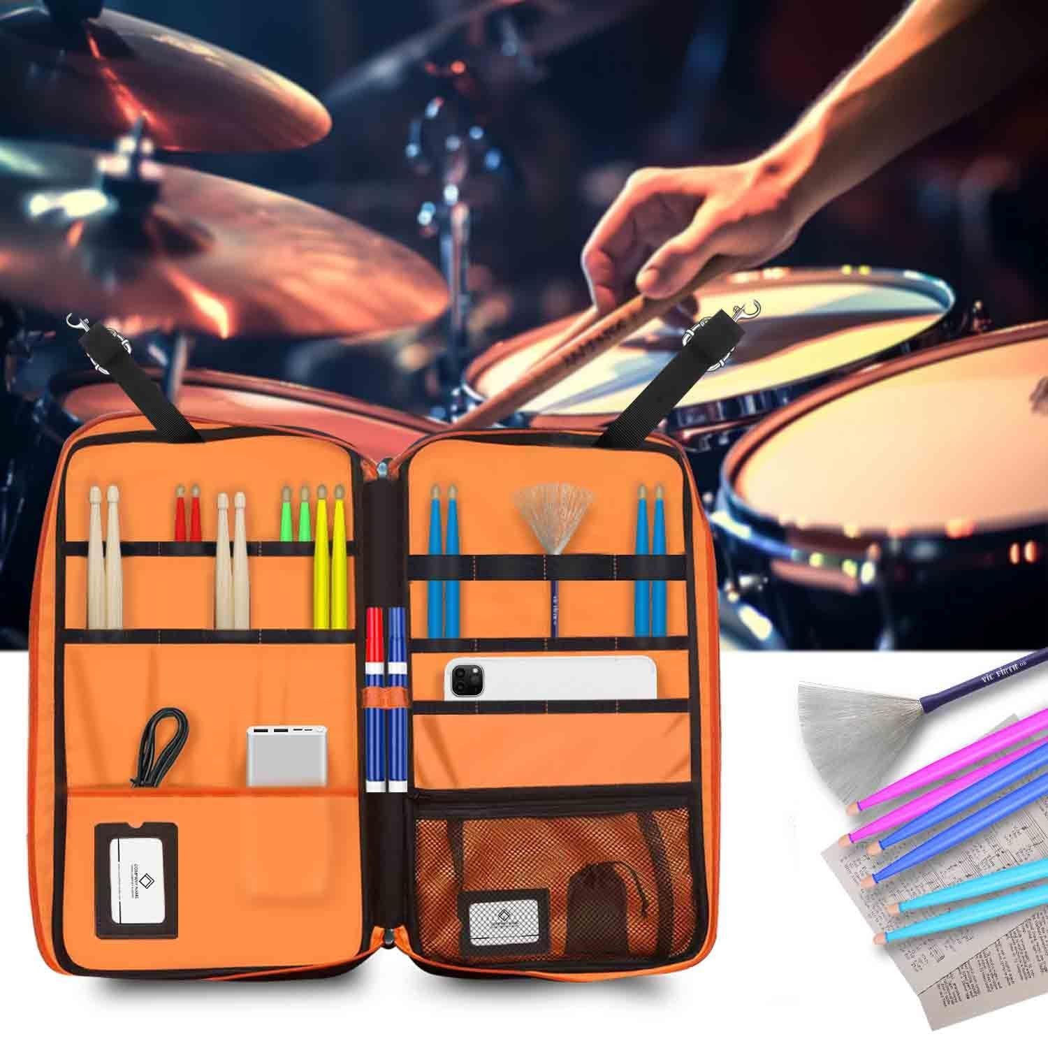 Large Capacity Drum Stick Bag with Hook & Adjustable Strap for Percussion