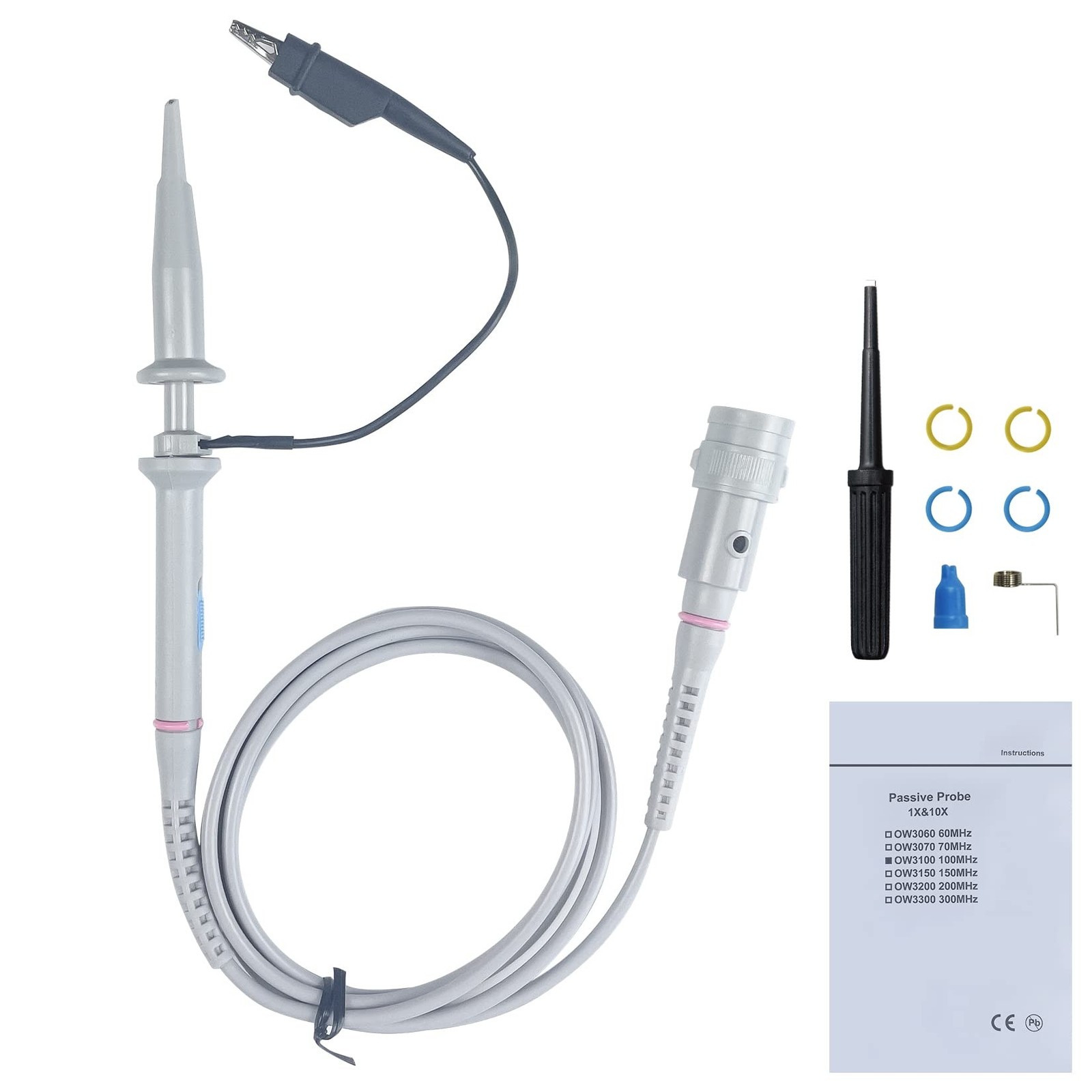 OWON 100MHz Oscilloscope Probe Kit, BNC Oscilloscope Clip Probe Attenuation C...
