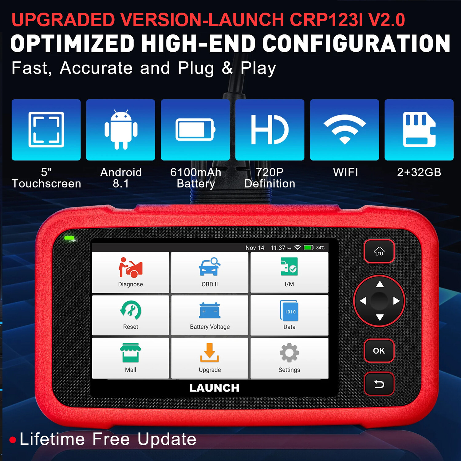 LAUNCH CRP123I V2.0 OBD2 Scanner Car Engine ABS SRS AT Auto Diagnostic Scan Tool