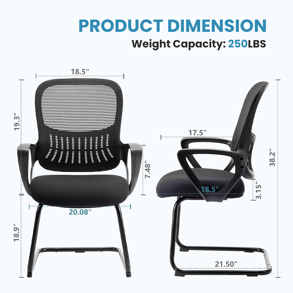 2 Pack Ergonomic Armrest Mesh Mid-Back Office Chair, No Wheels for Computer Desk
