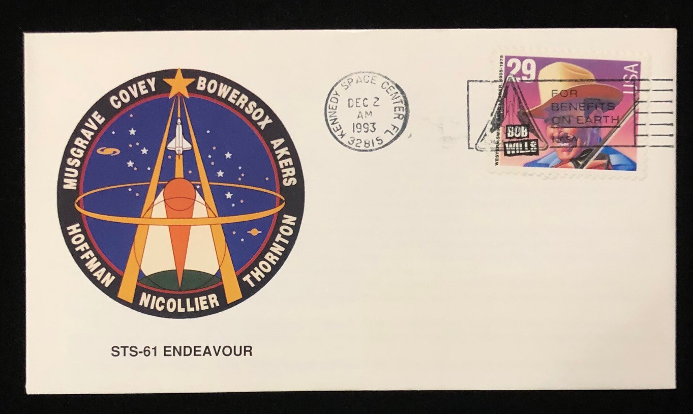 BOB WILLS STAMP CANCELLED @ KENNEDY SPACE CENTER STS-61 ENDEAVOUR COVER