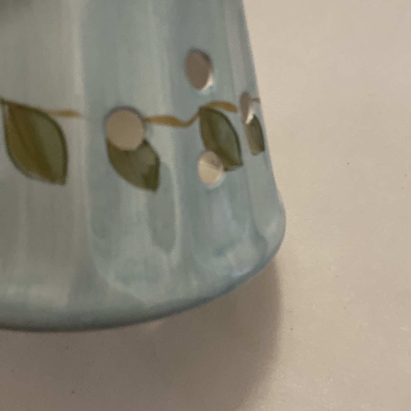 Ceramic Large Candle Jar Shade Topper Blue With Leaves