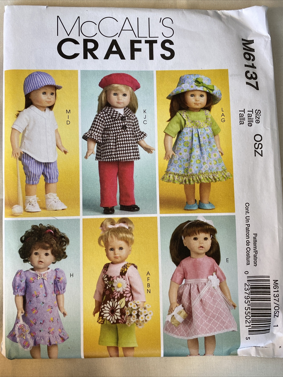 18” Doll Clothes Sewing Pattern McCall’s 6137
