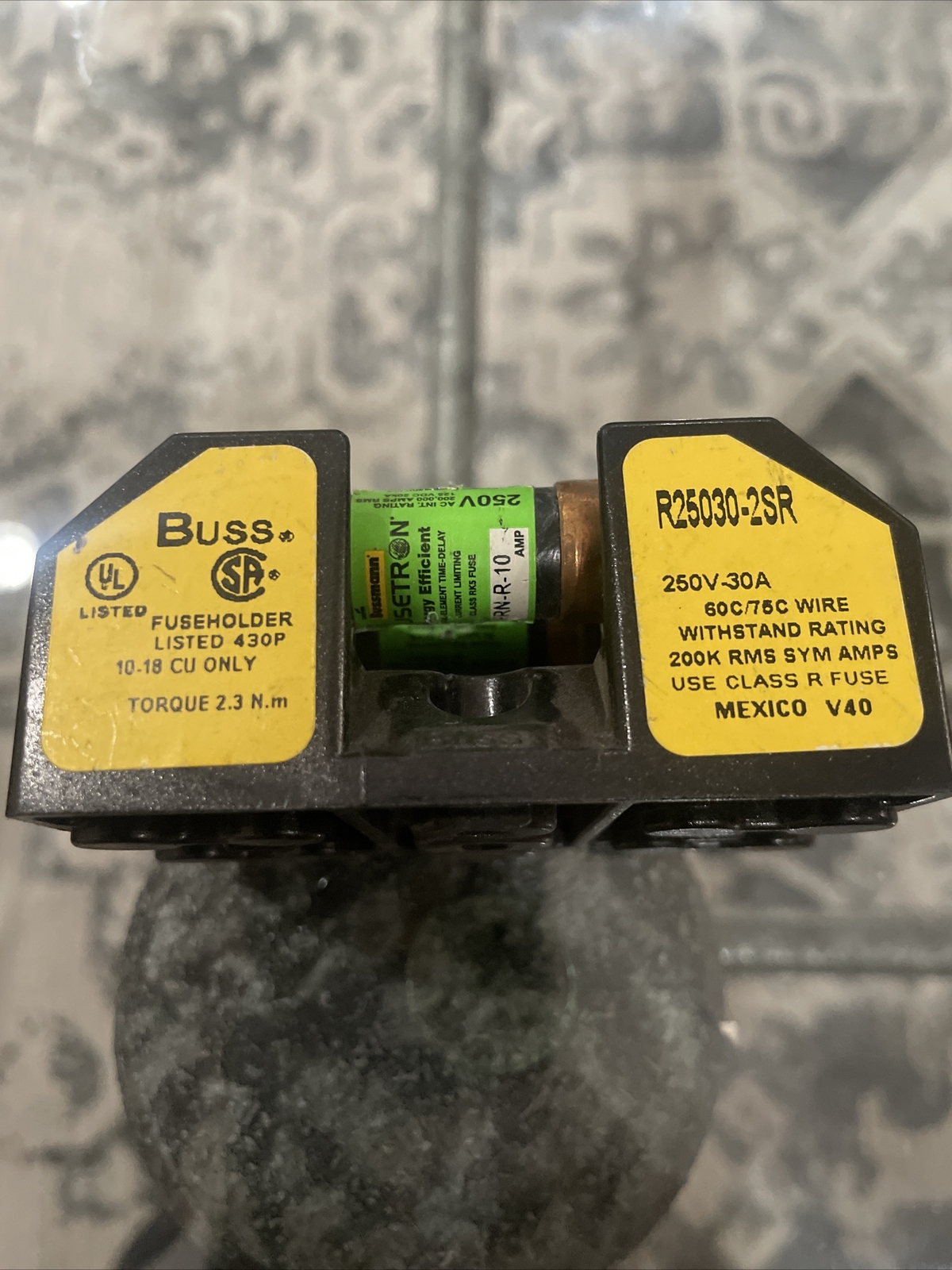 Bussmann R25030-2SR Fuse Block 250V 30A 2-Pole + (2) fusetron FRN-R-10 fuses