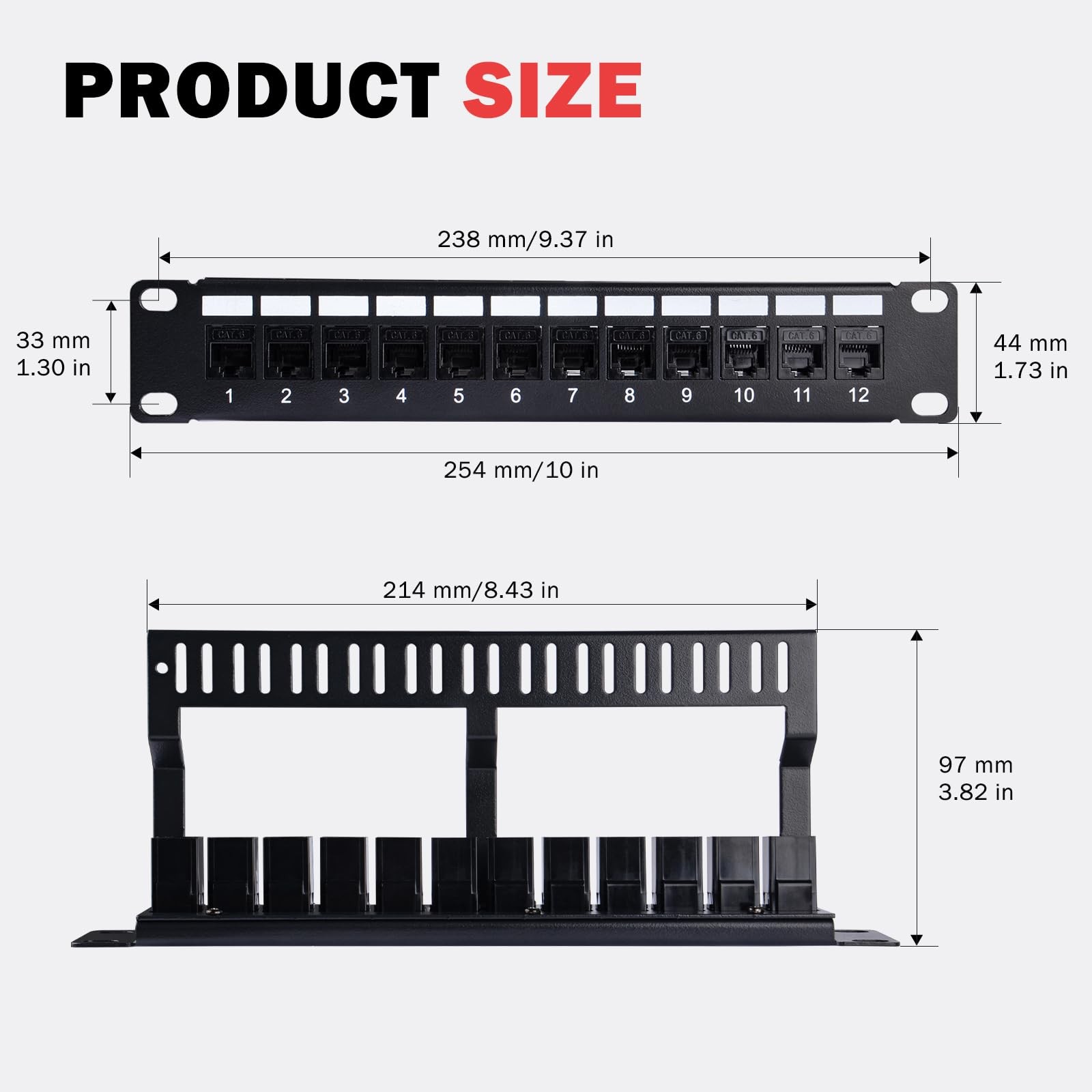 12Port Cat6 Patch Panel 1U Rack Mount Keystone Coupler DeskPi RackMate 10 In