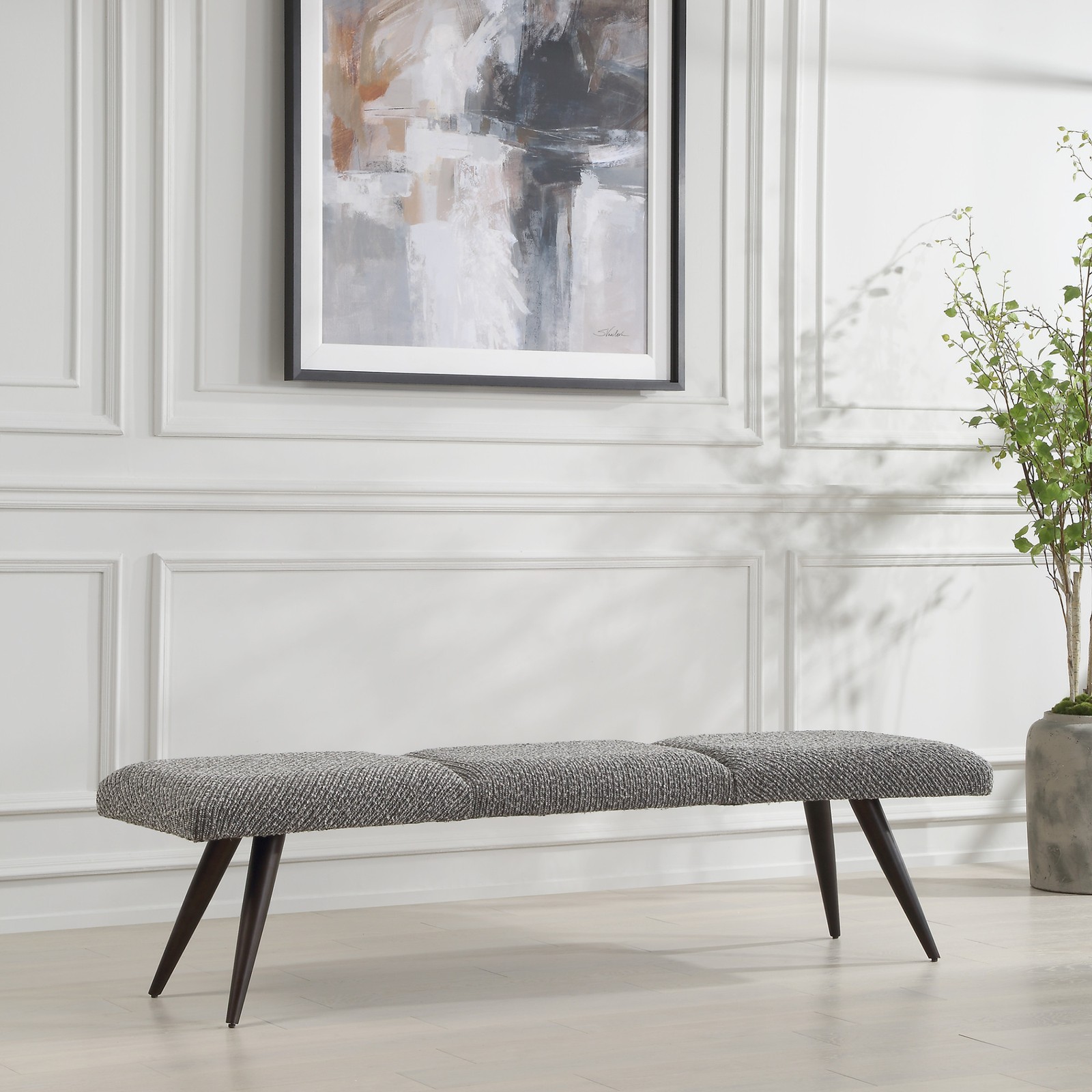 Uttermost 23849 Bowtie 73"W Metal Framed Polyester Bench - Charcoal