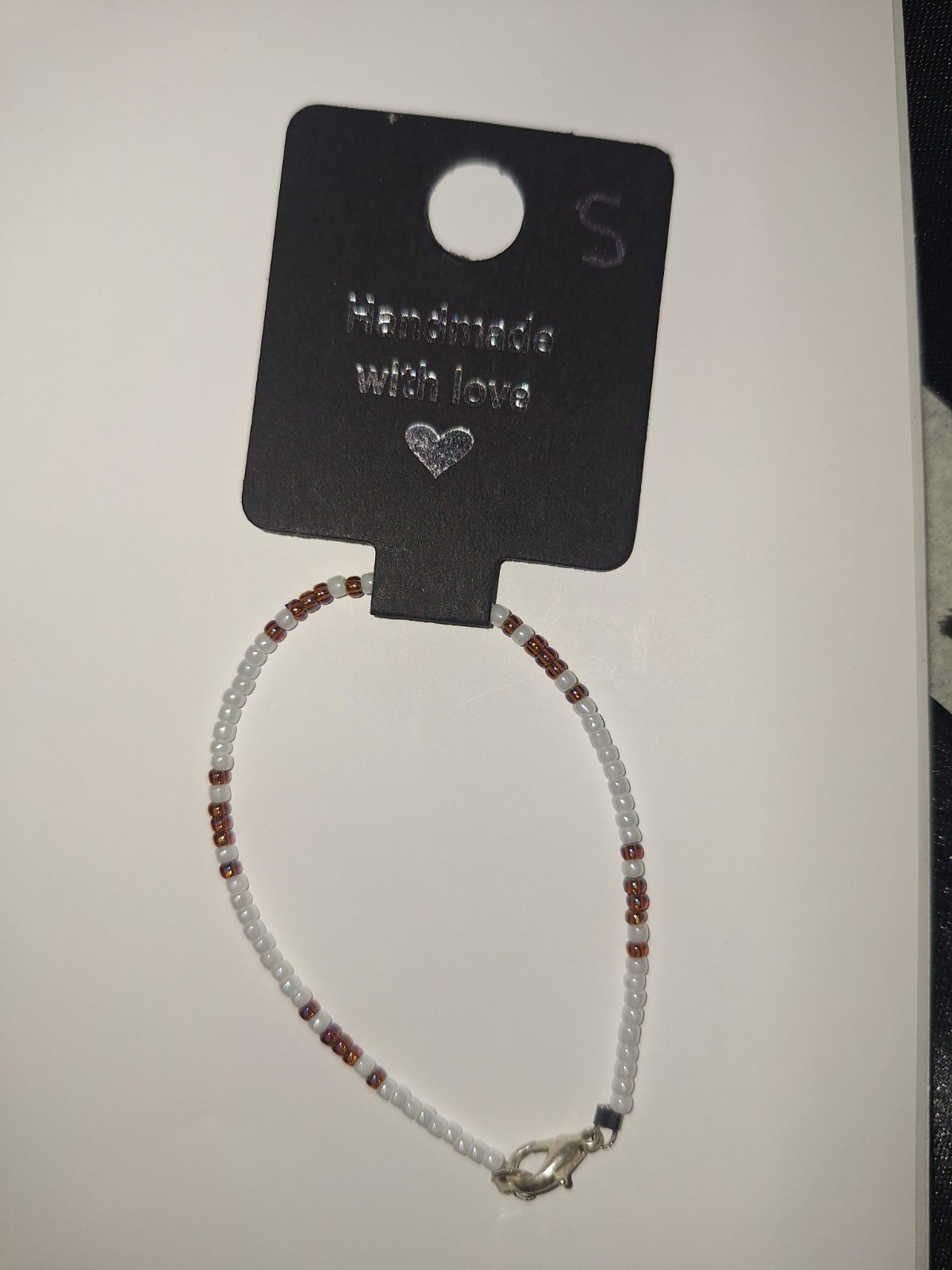 Handmade Small White Beaded Clamp Bracelet  6½in In Length
