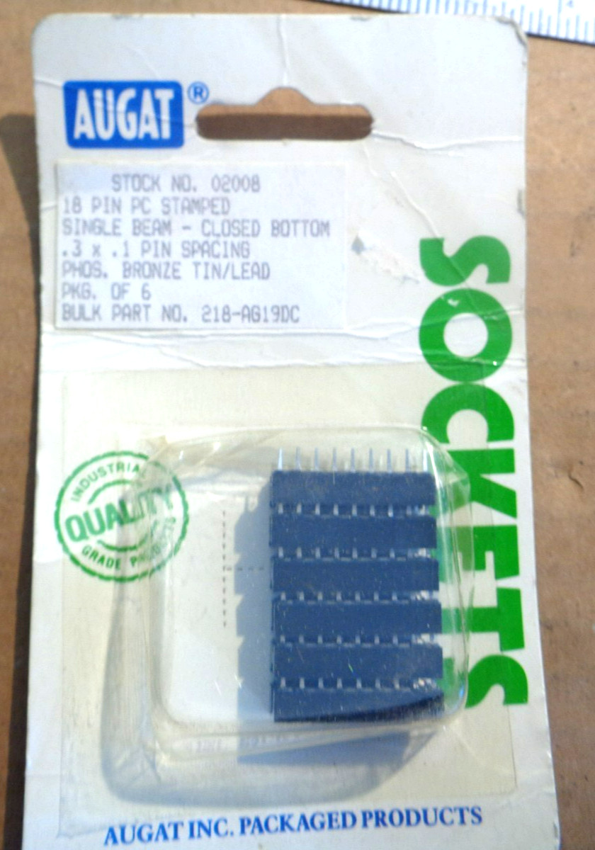 6 pcs. New Augat 02018 18 Pin DIP IC Socket