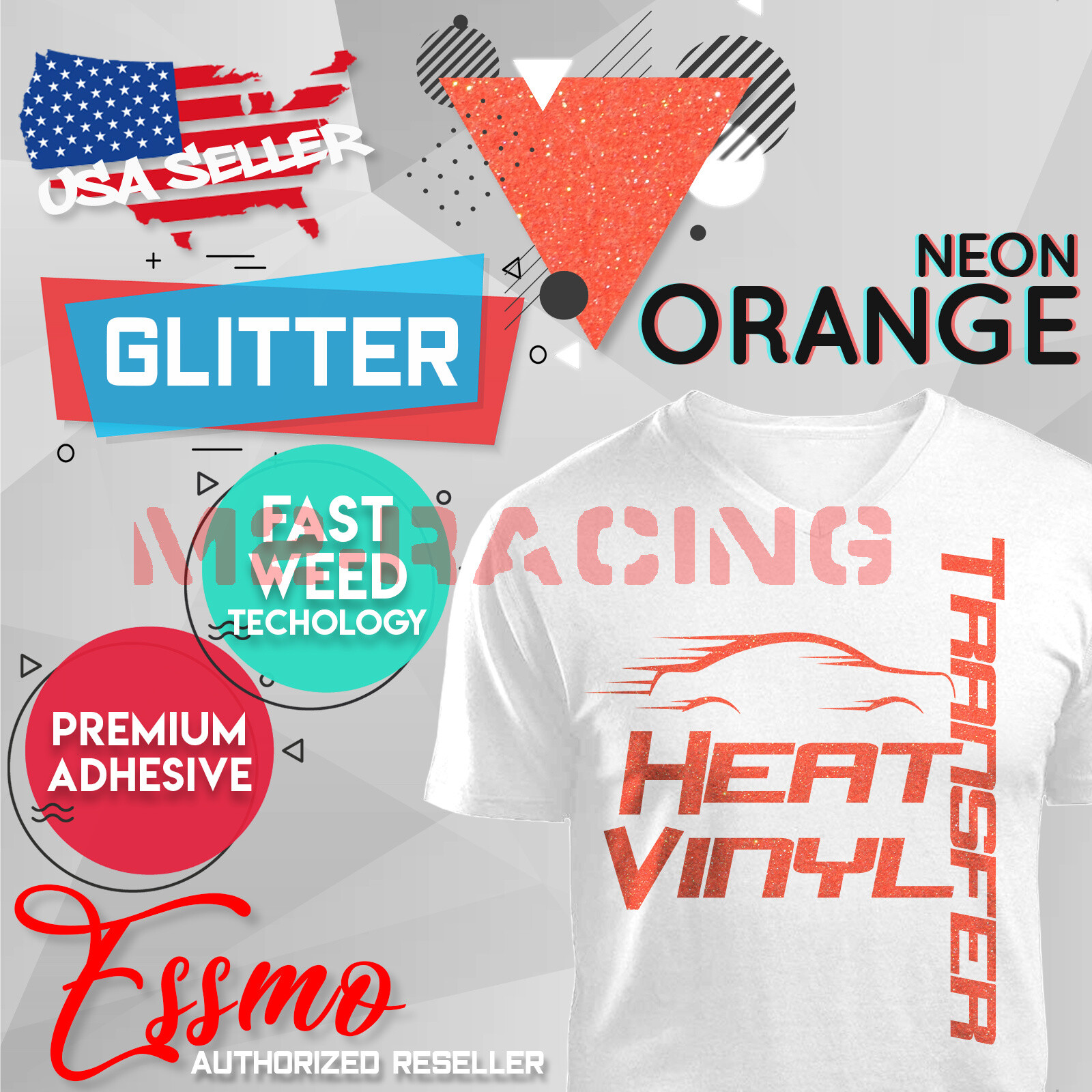 Neon Orange Glitter Heat Transfer Vinyl HTV T-Shirt 10" Iron On Heat Press DG27