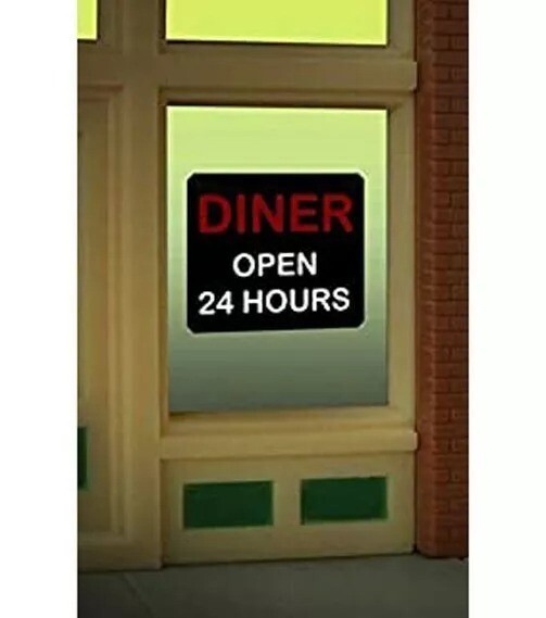 Miller Engineering 8965, Diner Open 24 Hours, Neon Window Sign, HO / O Scale