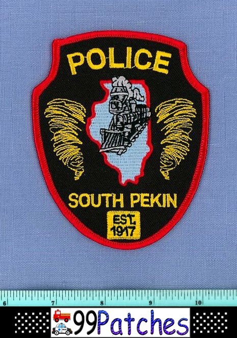 SOUTH PEKIN ILLINOIS Police Patch TORNADO OLD STEAM RAILROAD TRAIN RR 8F