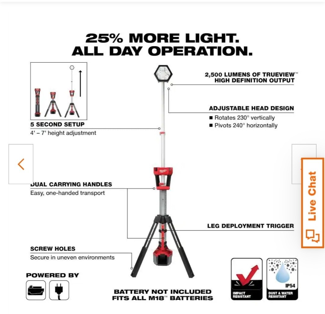 Milwaukee M18 2131-20 18V Lithium-Ion Tower Light