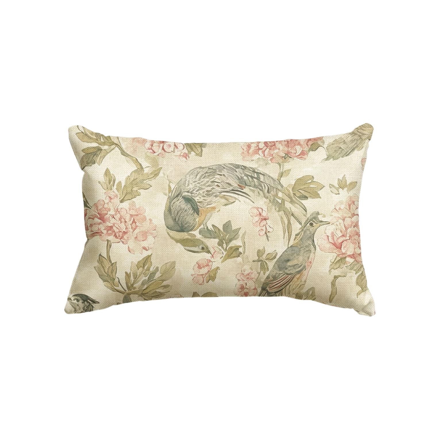 AVOIN colorlife Chinoiserie Flowers Birds 20" x 12" (Pack of 1), Light Green