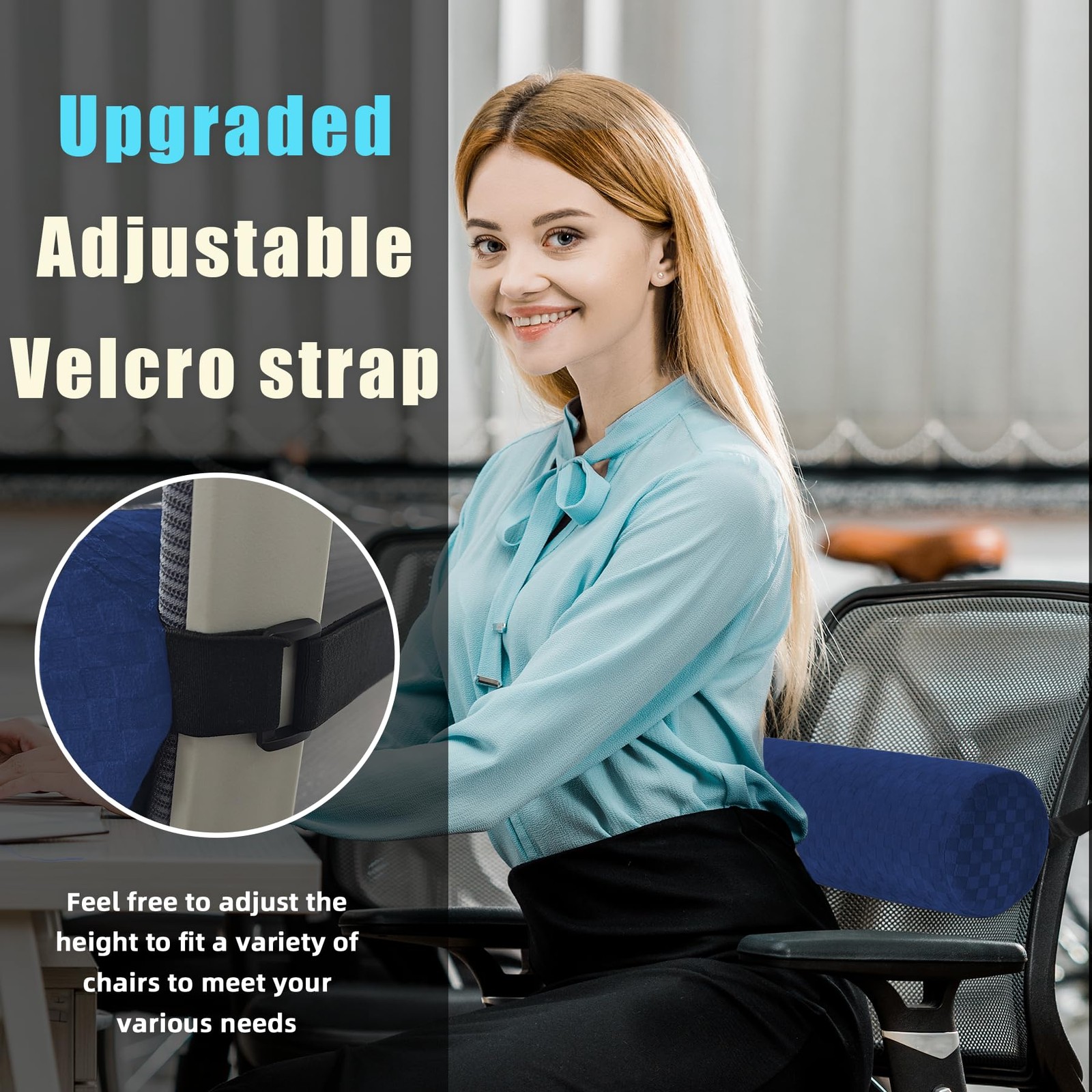 Lumbar Roll Pillow for Lower Back, Support Short-11*4.3'', Dark Blue