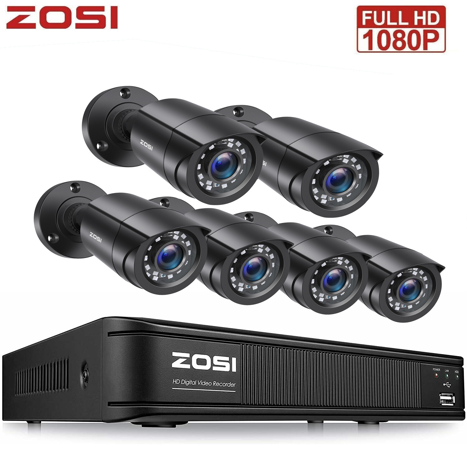 ZOSI H.265+ 8CH 5MP Lite DVR Home Security System 1080P CCTV Camera Outdoor