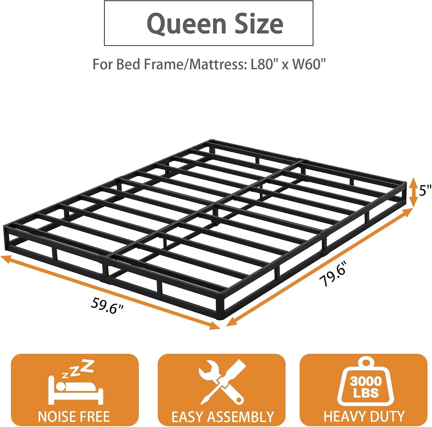 Queen 5" Box Spring 3000lbs Heavy Duty Bed Base