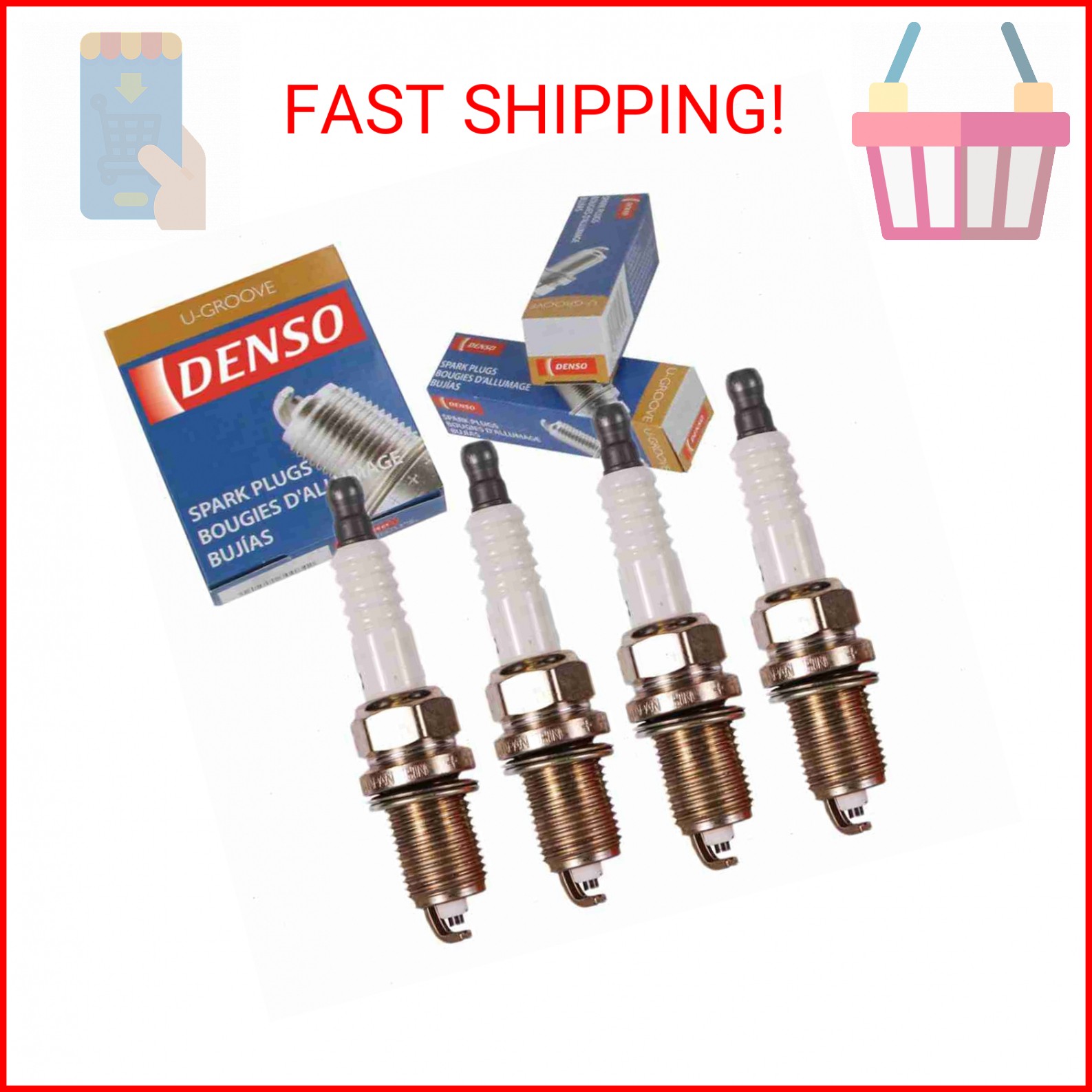 4 pc DENSO Standard U-Groove Spark Plugs compatible with Toyota Corolla 1.8L L4