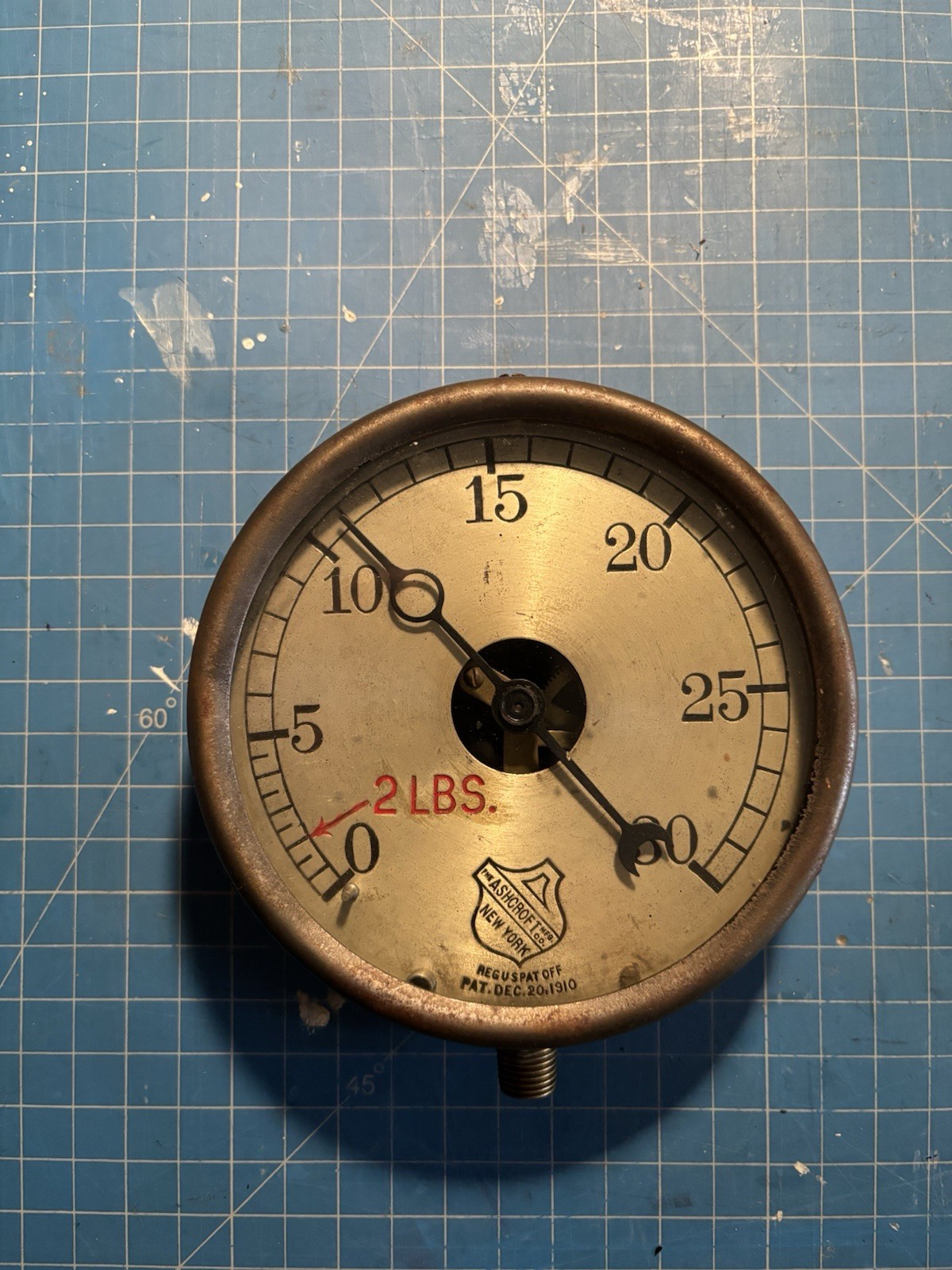 Antique 4 1/2" Ashcroft Steam Pressure Gauge, Pat. 1910