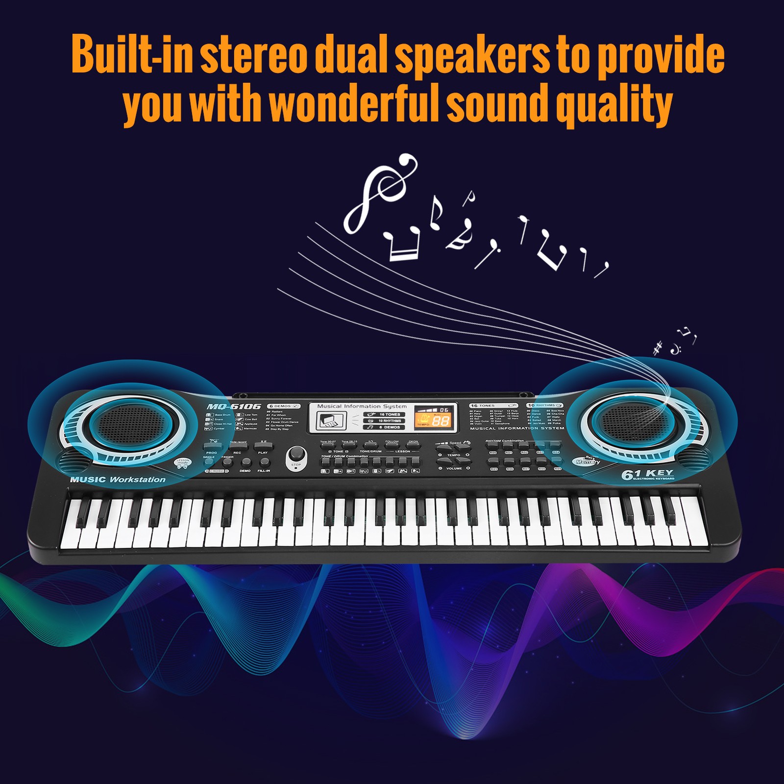 61 Keys USB Keyboard Complete Accessory Microphone Cable For Beginner Kids
