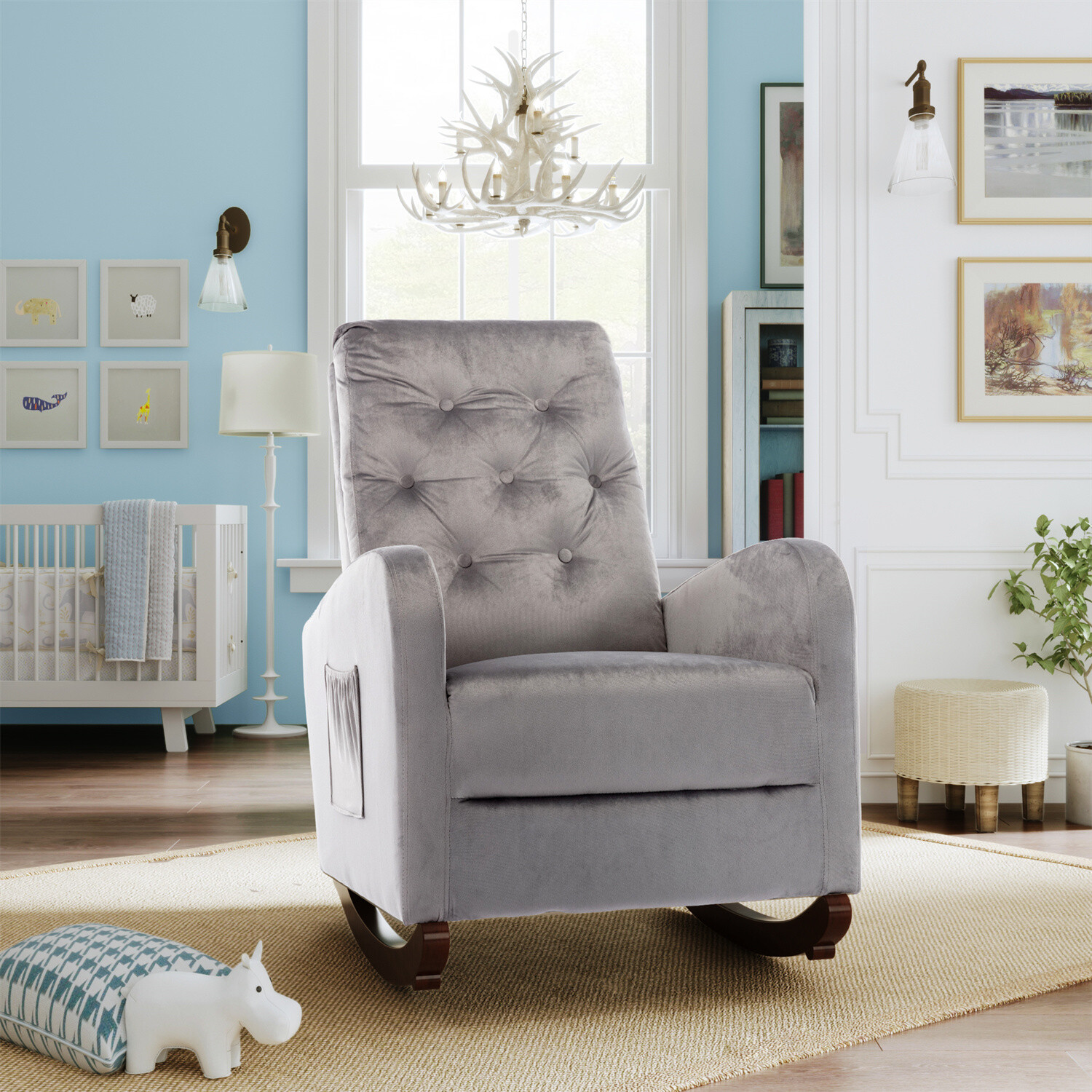 Rocking Chair Nursery Chair Velvet Single Sofa Rocker Chair Lounge Armchair New