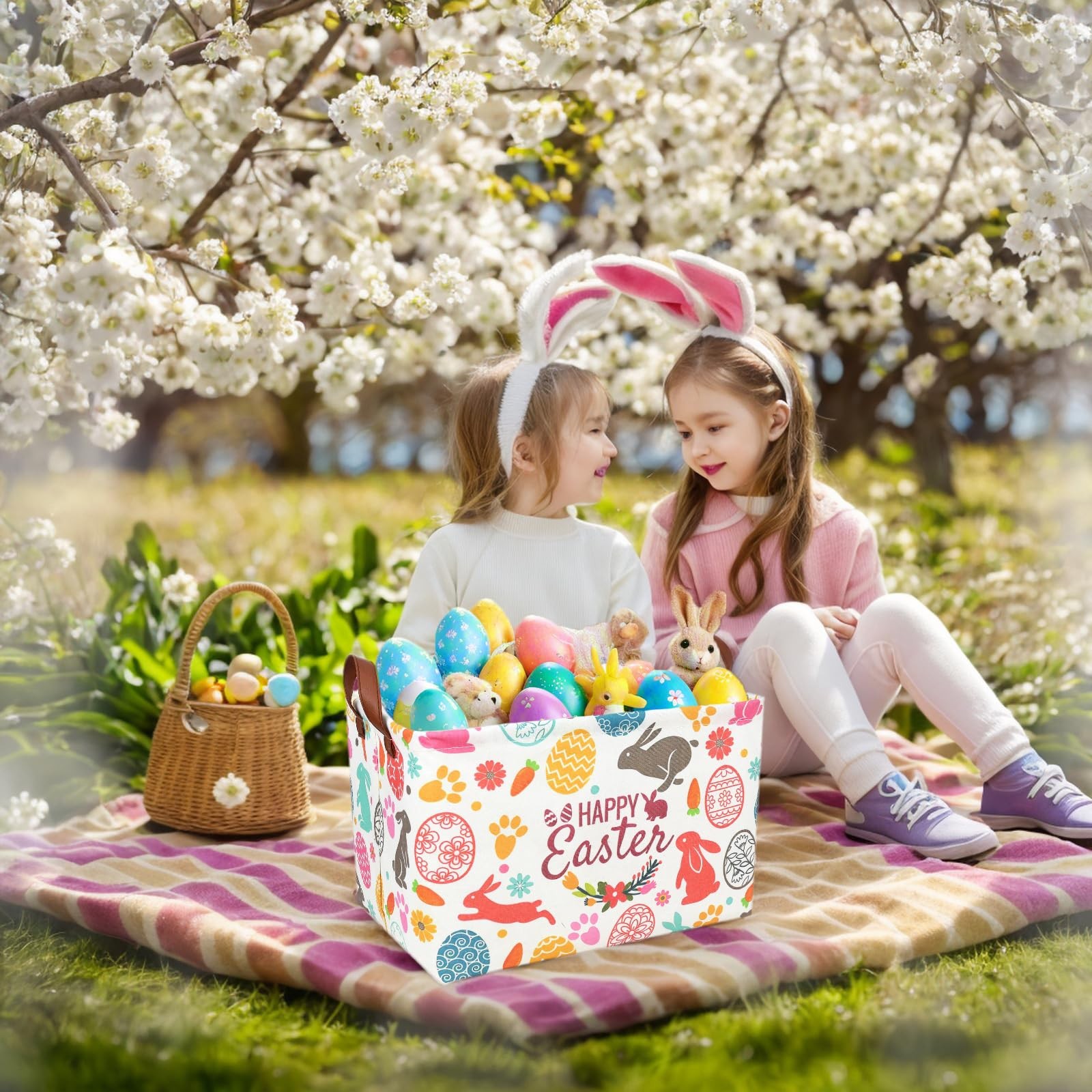 ASKETAM Easter Basket for Kid Large Empty Rectangular Cute Easter Gift Storag...