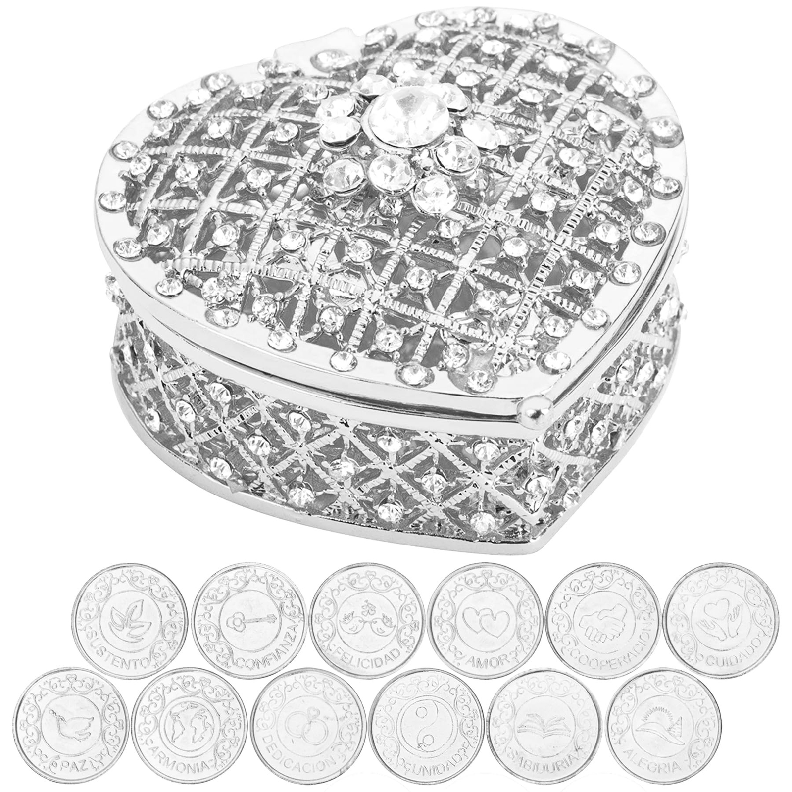 Arras Para Boda Catolica - 13pc Wedding Unity Coins with Diamond Heart Shaped...