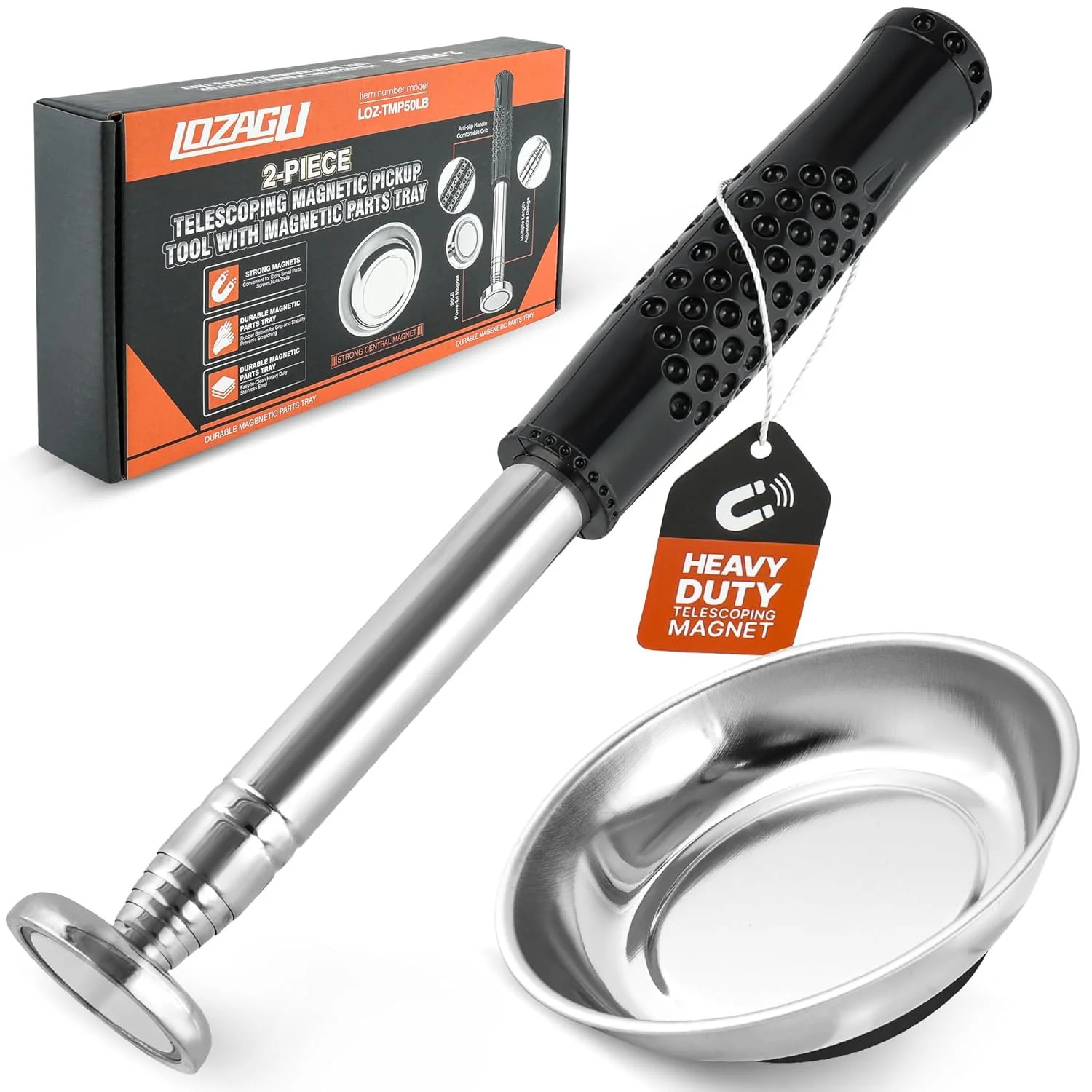 Telescoping Magnetic Pickup Tool 50lb Pull Force Extendable with Tray