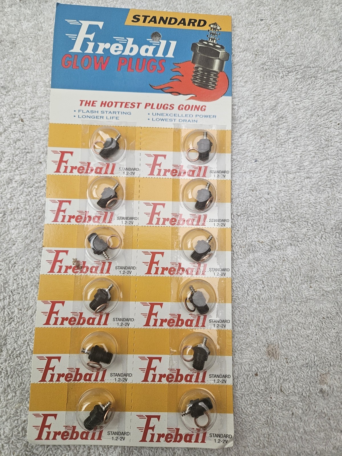 FIREBALL GLOW PLUGS  STANDARD 1.2-2V        12 PACK  NEW  NOS
