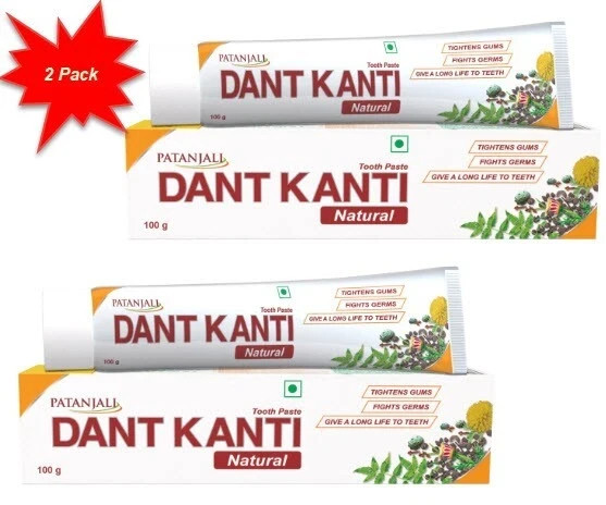 2 X PATANJALI DANT KANTI NATURAL TOOTHPASTE 100 GM | tightens gums FIGHTS GERMS