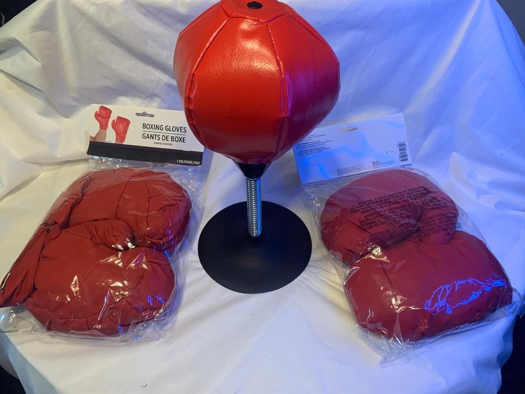 Desktop Punching Bag & 2 Pairs of Boxing Gloves Set - NEW