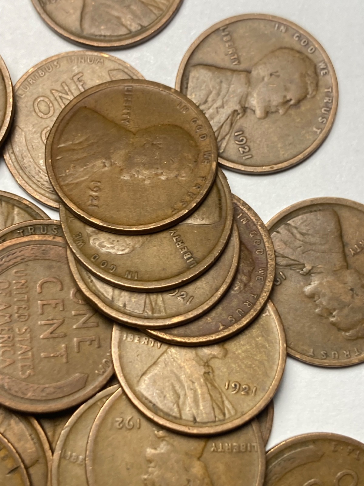 1921 (P) LINCOLN WHEAT CENT ROLL, 50 nice coins