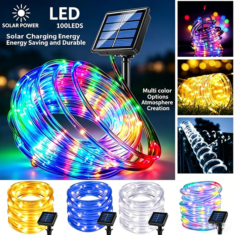 39FT Rope Solar String Lights Outdoor Waterproof LED Garden Fairy Light PVC Tube
