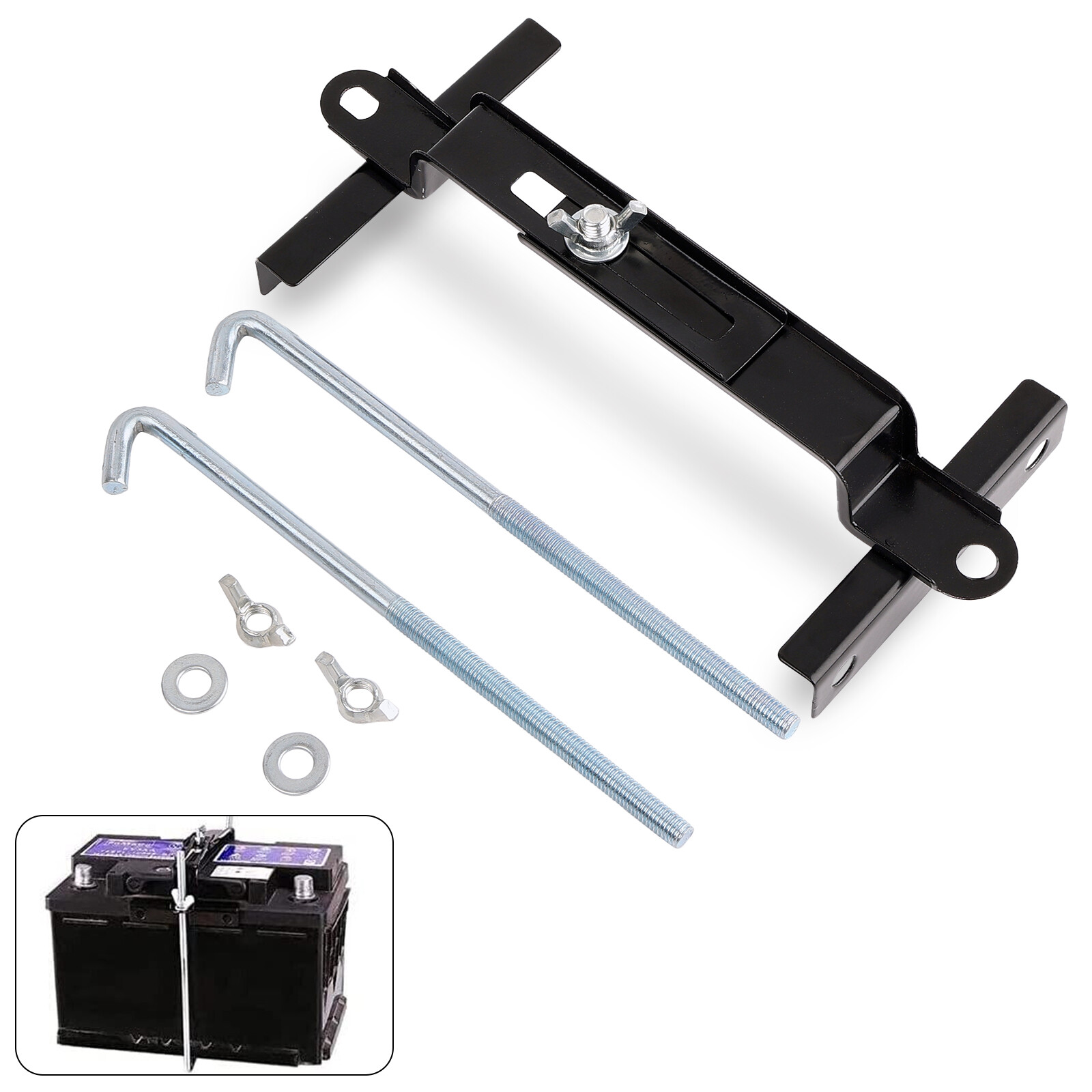 Car Adjustable Battery Retaining Holding Clamp Bracket Bolt Tie Hold Down Kit/