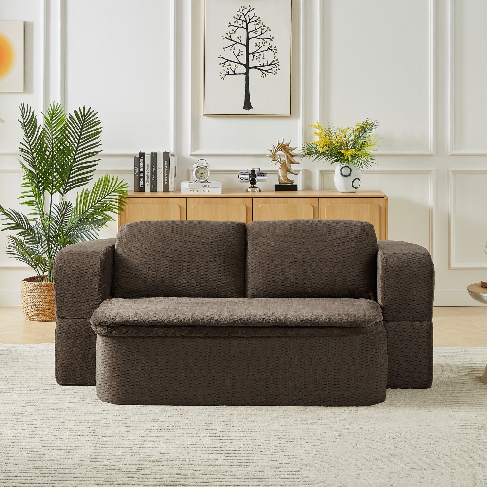 Convertible Sleeper Sofa Bed w/ Foam & Blanket for Living Room, Gray