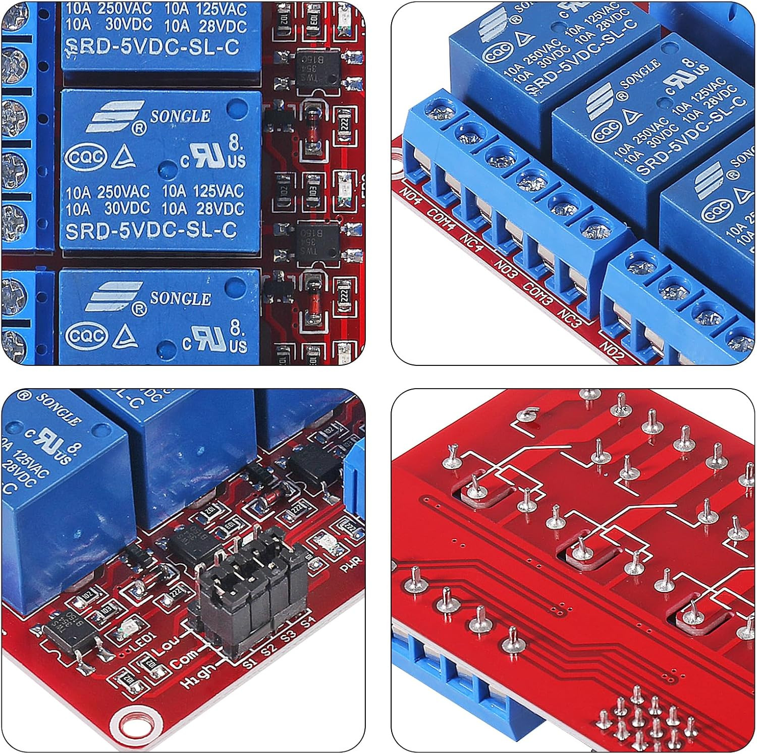 4Pack 4 Channel 5V Relay Module with Optocoupler High or Low Level Trigger Expan