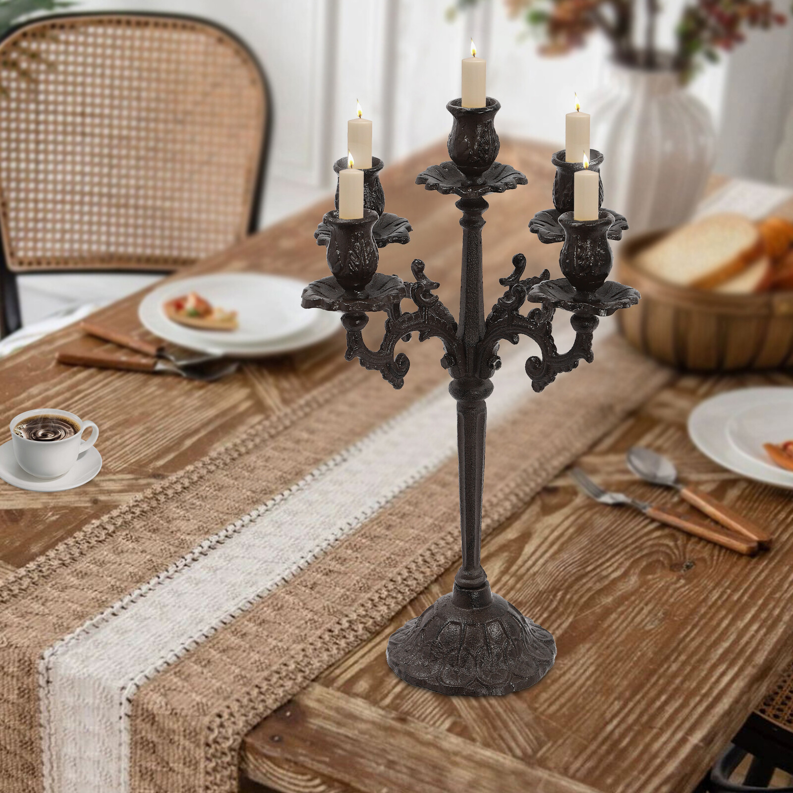 17 in Free Standing 5 Heads Vintage Candle Holder Iron Decorative Candelabra