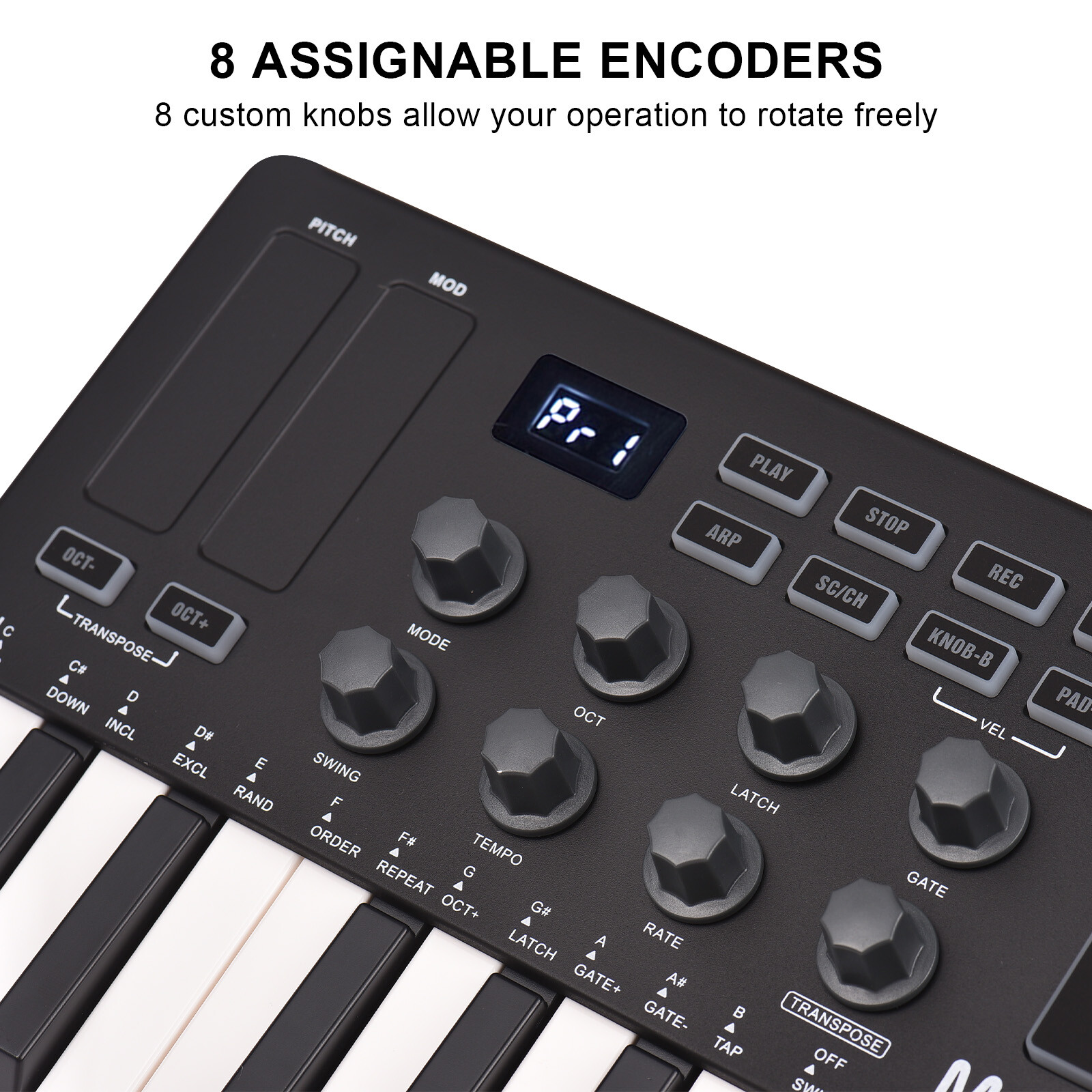 M-VAVE 25-Key USB MIDI Keyboard Controller with 8 Backlit Drum Pads 8 Knobs J0H1