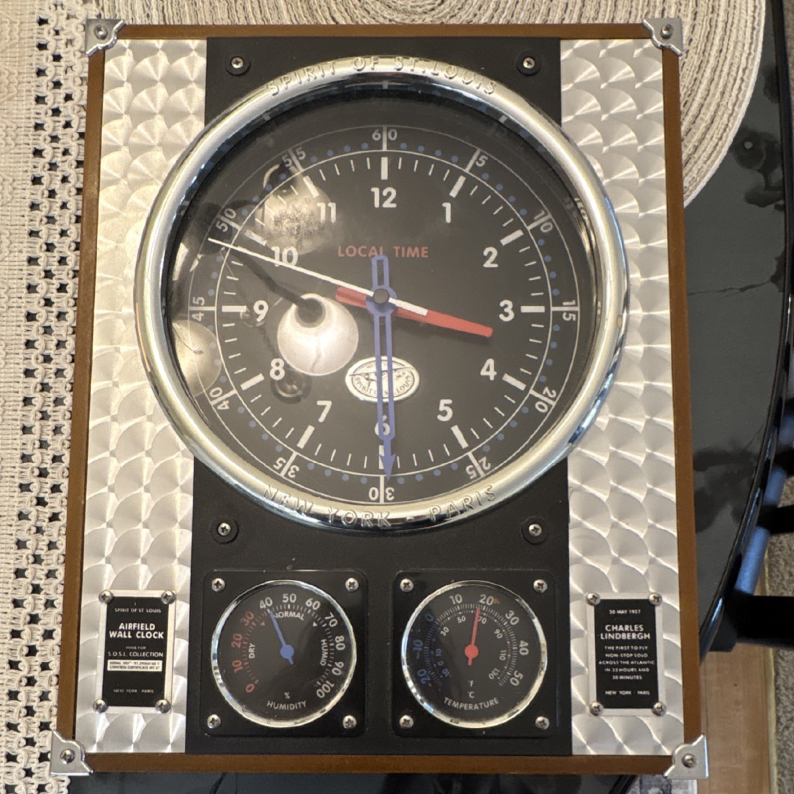 Spirit of St. Louis S.O.S.L. Airfield Wall Clock, Black Silver, Quartz, Humidity