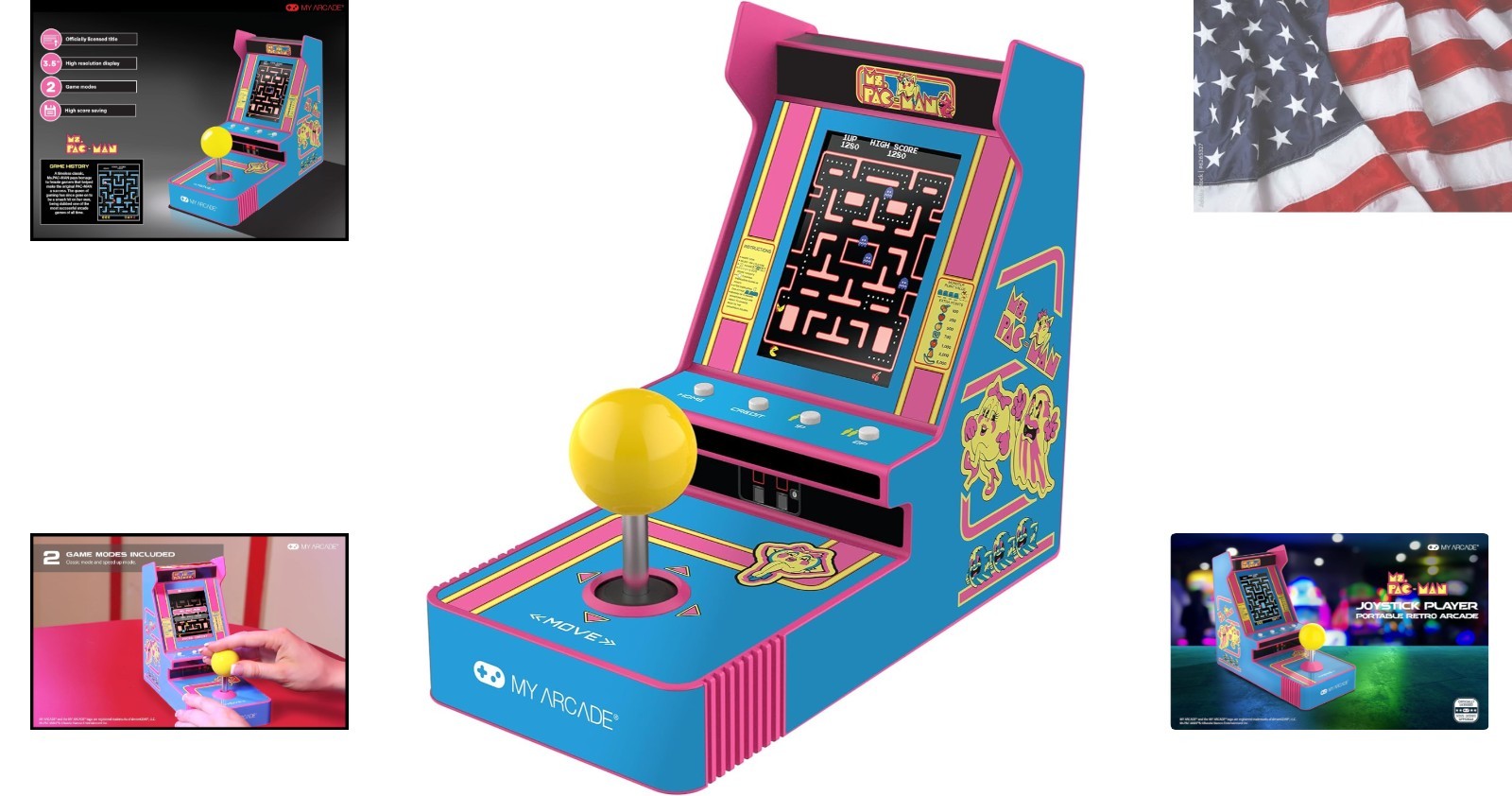 Ms. Pac-Man Joystick Player: Arcade Classics, Retro Games, Mini Video Game Co...