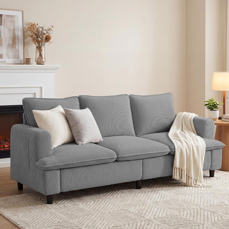 3 Seater Couch 83" Comfy Corduroy Sofa with Deep Seat Living Room Apartment