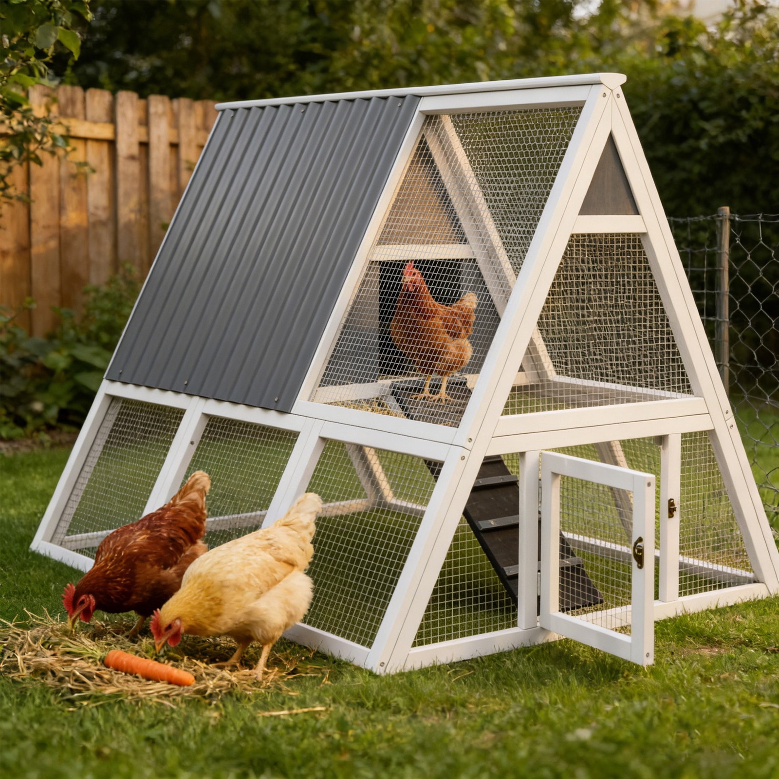 Large Weatherproof Triangular Chicken Coop with Nesting Box & Tray