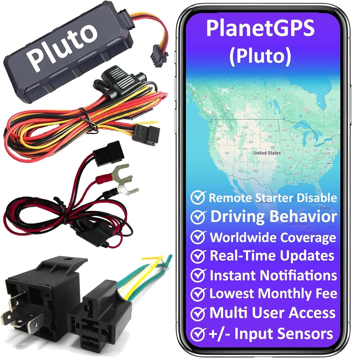 Wired GPS Tracker for Vehicles with Kill Switch + PTO Monitoring - Real-Time