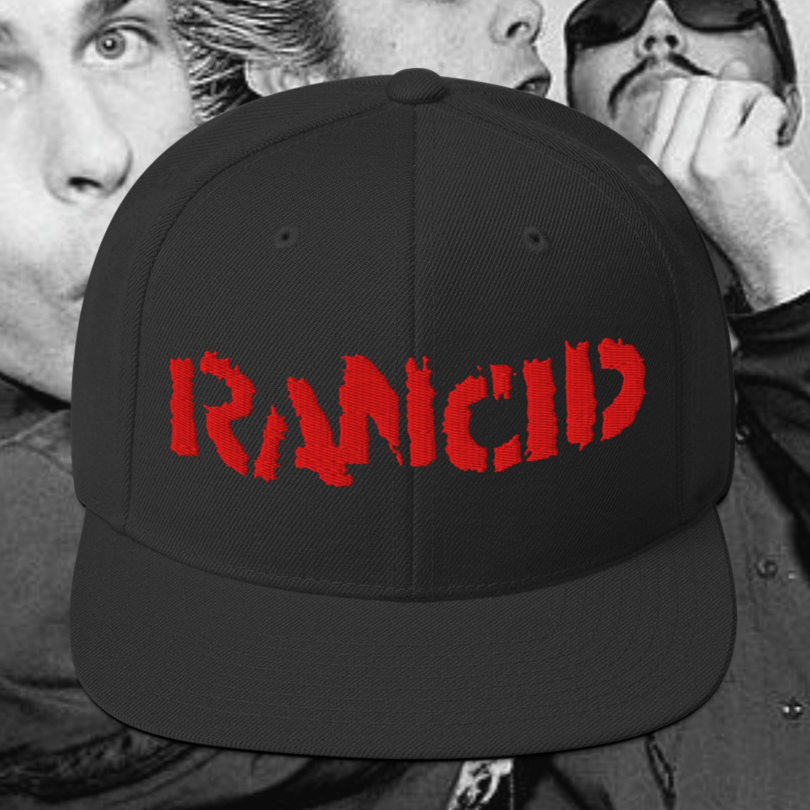 Rancid Snapback Hat Baseball Cap Embroidered Band Logo Black/Red Punk Rock