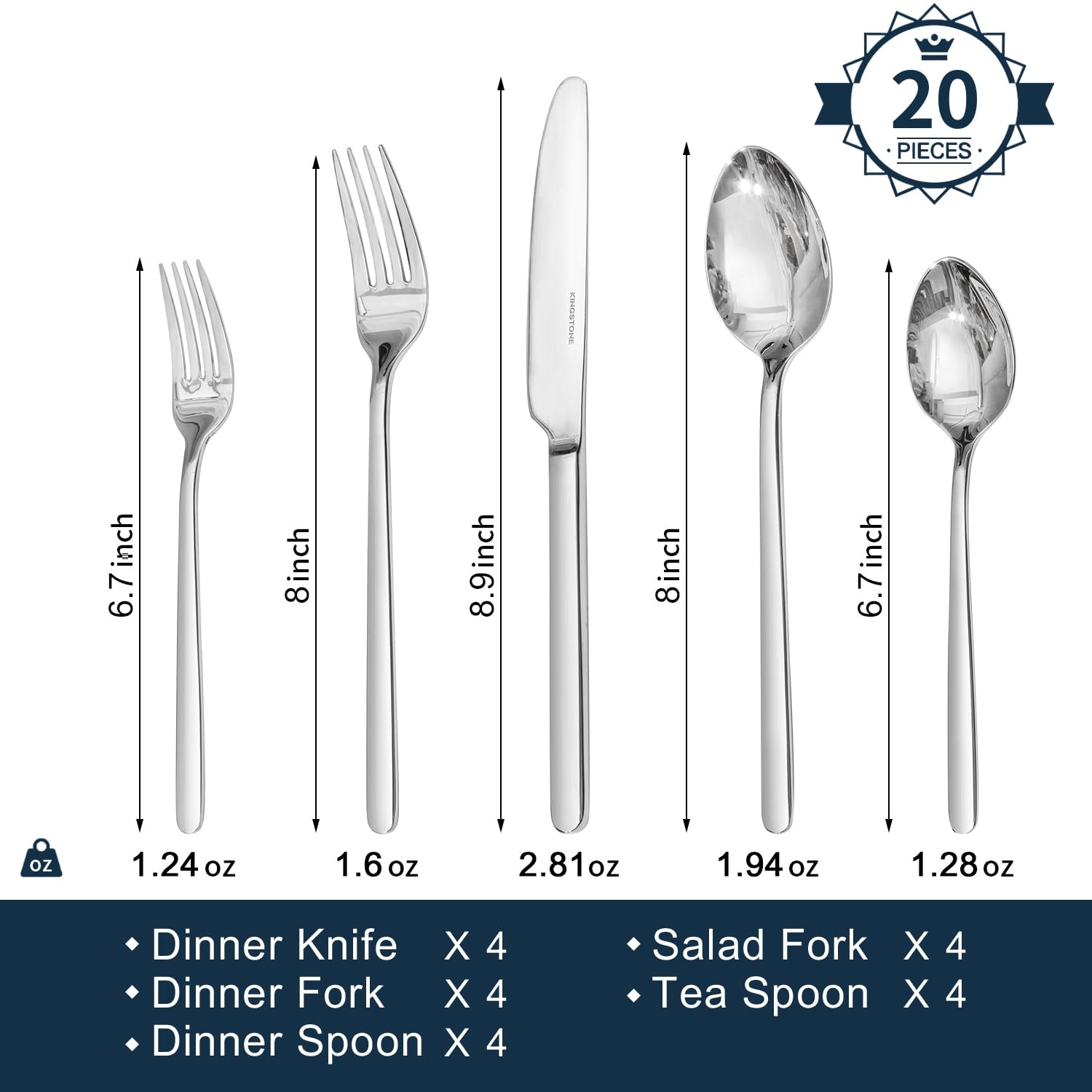 20-Piece Stainless Steel Silverware Set for 4 - Dishwasher Safe Flatware