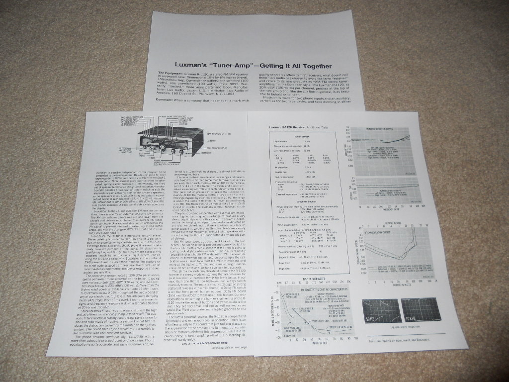 Luxman R-1120 Receiver Review, 3 pg, Best Ever? Specs, Full Test, 1978