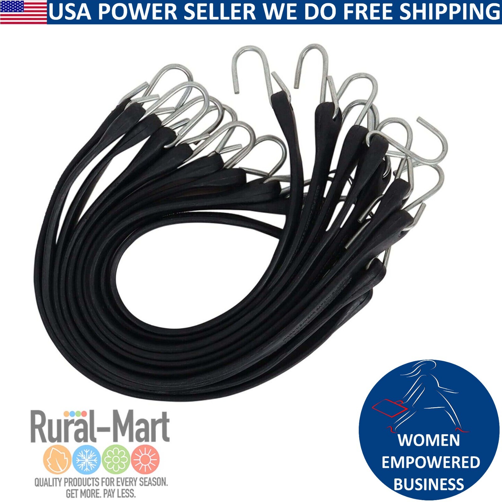 20 Pack 15" Bungee Cords – Durable Natural Rubber with Metal Hooks for Trailers