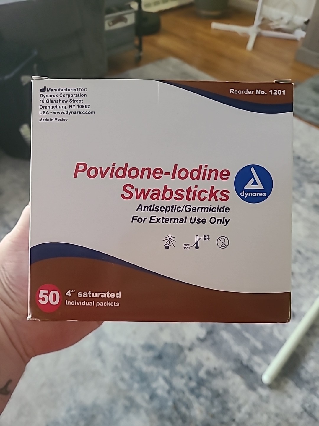 Dynarex Povidone Iodine Swabsticks Antiseptic Germicide Packets External 50 ct