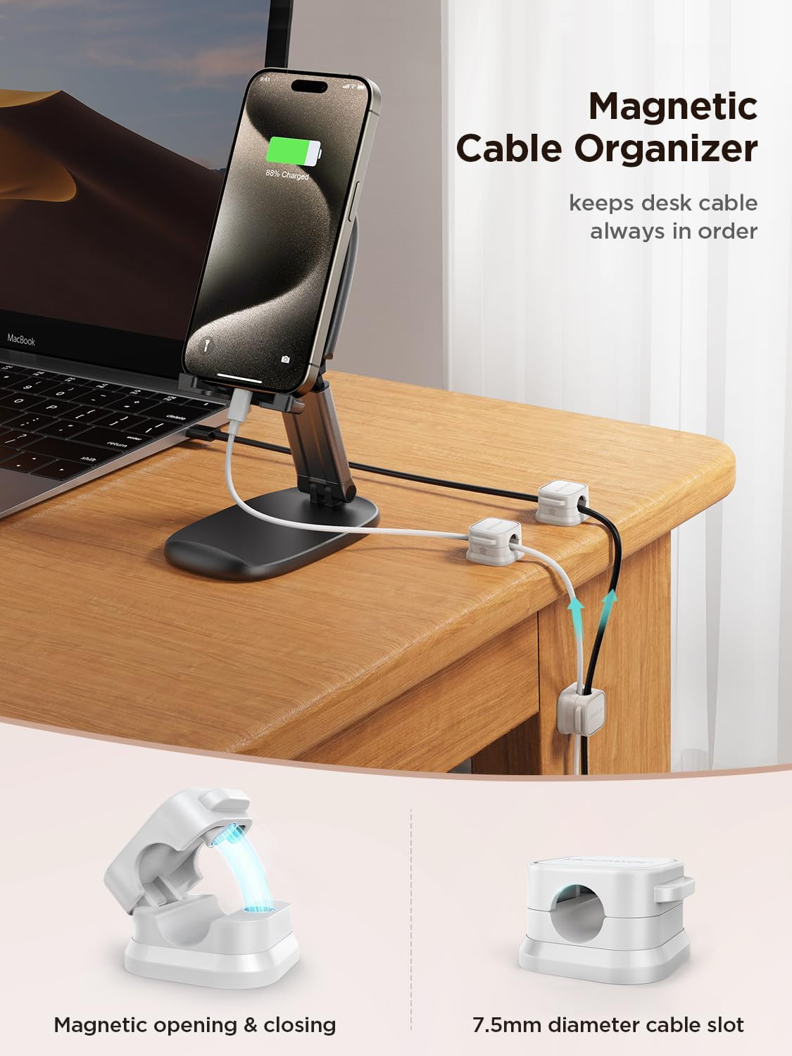 6 Pack Magnetic Cable Clips [Cable Smooth Adjustable] Cord Holder, under Desk Ca
