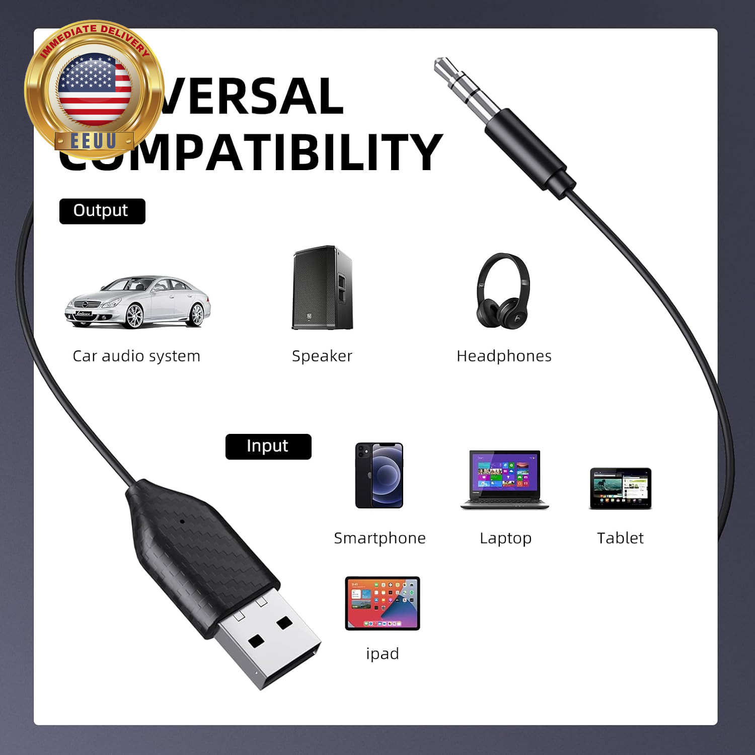 Aux to Bluetooth 5.2 Adapter 3.5Mm Bluetooth Receiver with Built-In Microphone A